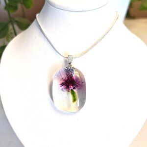 OOAK handcrafted flower pendant Sculptured floral fused glass jewelry + necklace